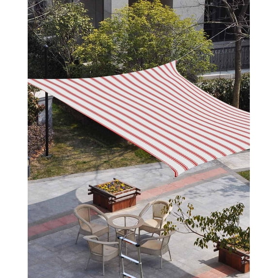 Red Striped Sun Shade Sail 12'x16' Rectangle Outdoor Shade Canopy, Red White Stripes Farmhouse Porch Shades Outdoor Sun Blocking Screen, Sunshade Cloth Covers for Patio/Deck/Garden