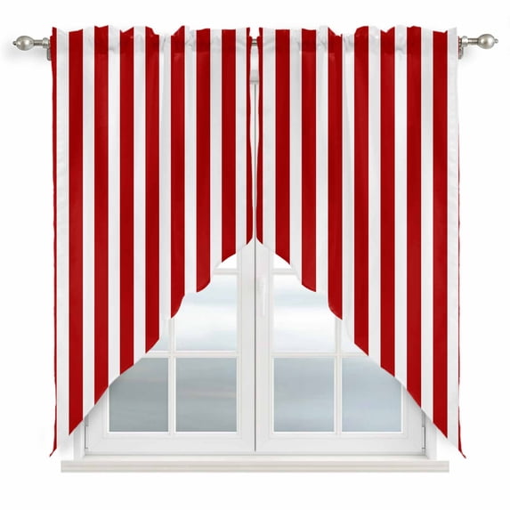 Red Striped Swag Curtain Valances, Christmas Farmhouse Red White Stripes Kitchen Valance for Window, Rod Pocket Small Topper Drapes for Cafe Bedroom Bathroom 2 Panels Window Treatment 28"x36"
