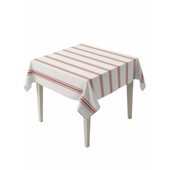 Red Striped Table Cloth, Rustic Red Stripe Modern Art Beige Waterproof Tablecloth for Square Tables, Reusable Washable Fabric Table Cover for Restaurant Kitchen Dining Tables 60"x60"