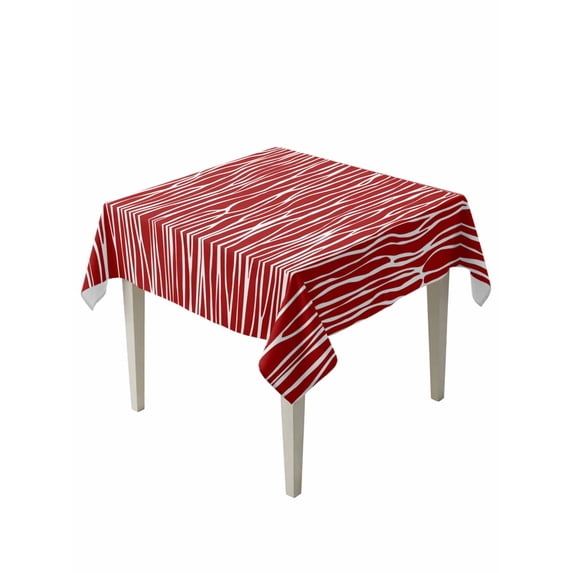 Red Striped Table Cloth, Waterproof Tablecloth for Square Tables, Classic Minimalist Waves Lines Pattern Reusable Washable Fabric Table Cover for Restaurant Kitchen Dining Tables 60"x60"
