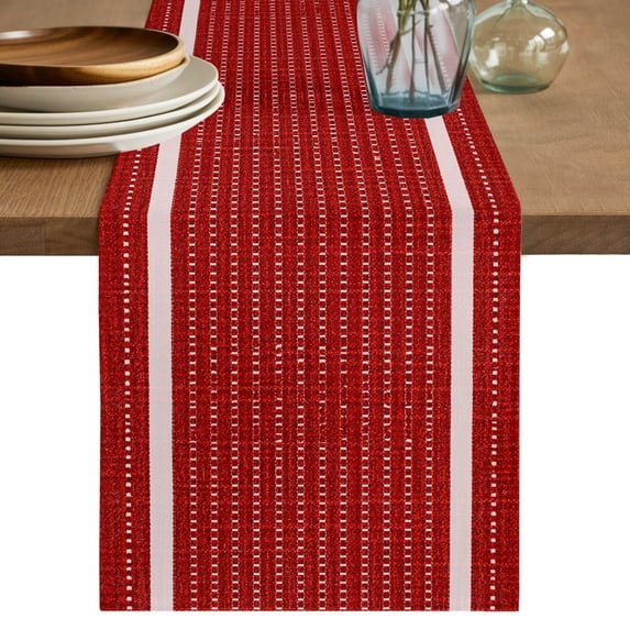 Red Striped Table Runner 72 Inches Long, Kitchen Dining Table Decoration, Farmhouse Modern Vertical Lines Coffee Tablerunner Dress Scarves Farmhouse Décor for Party, Holiday, 13 x 72