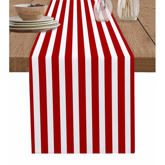 Red Striped Table Runner Christmas Farmhouse Red White Stripes Tablerunners 13 x 36 Inch, Table Decorations Tabletop Scarf for Summer Gathering Holiday Farmhouse Kitchen Dining Decor