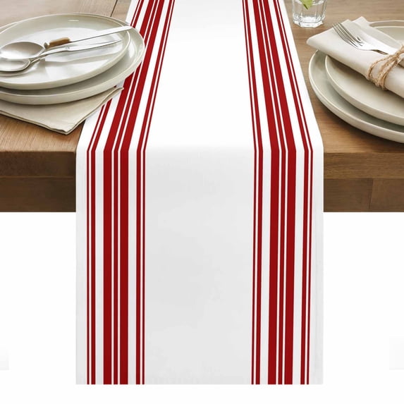 Red Striped Table Runner Farmhouse Simple Line Vertical Stripes Tablerunners 16 x 72 Inch, Table Decorations Tabletop Scarf for Summer Gathering Holiday Farmhouse Kitchen Dining Decor