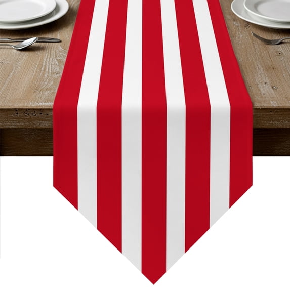 Red Striped Table Runner Linen Burlap Table Runner 90 Inches Long Classic Abstract Horizontal Stripes Line Dresser Scarves for Kitchen Island Coffee Dining Room Party Wedding Holiday Decor 13"x90"