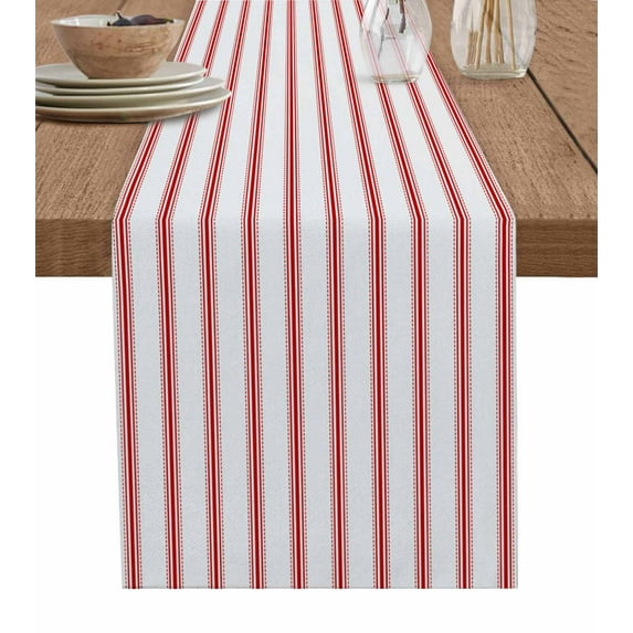 Red Striped Table Runner Red White Stripes Farmhouse Tablerunners 13 x 72 Inch, Table Decorations Tabletop Scarf for Summer Gathering Holiday Farmhouse Kitchen Dining Decor