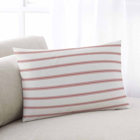 Red Striped Throw Pillow Cover, Pillowcase Protectors with Zipper, Breathable Decorative Lumbar Pillow Case Cover, Rustic Red Stripe Modern Art Beige Pillow Shams for Couch Sofa 12x20Inch