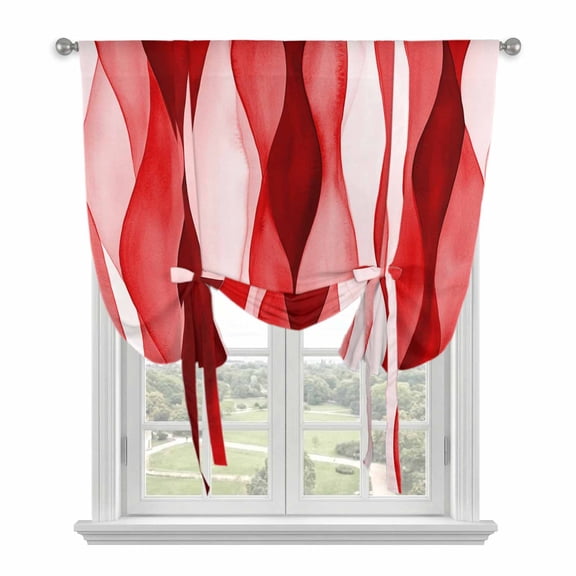 Red Striped Tie Up Curtains for Small Windows,Adjustable Rod Pocket Valance 45 Inch Short, Modern Gradient Geometric Ripple Stripes Window Treatment Balloon Roman Blind Shade, 34" x 45"