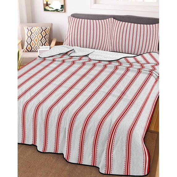 Red Striped Twin XL Size Down Alternative Comforter, Lightweight Comforter Quilt Bedding Set with Pillow Shams Red White Stripes Farmhouse All Seasons Bed Comforter Duvet Insert 68"x98"