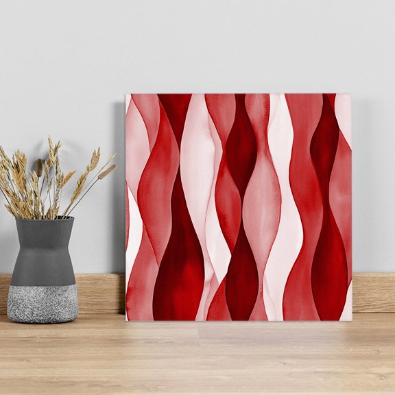 Red Striped Wall Art Painting on Canvas, Modern Gradient Geometric Ripple Stripes Canvas Art Home Prints Wall Art Framed Modern Artwork for Living Room Bedroom Wall Decor 8x8in