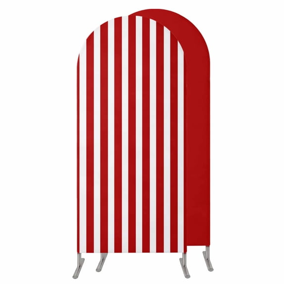 Red Striped Wedding Arch Cover, Stretchy Spandex Arch Backdrop Stand Covers 4 FT, Christmas Farmhouse Red White Stripes Round Top Arched Backdrop Cover for Birthday Party Ceremony Baby Shower Event