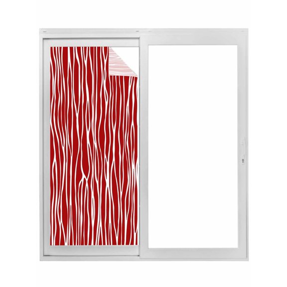 Red Striped Window Privacy Film, Classic Minimalist Waves Lines Pattern Static Cling UV Sun Blocking Tint Film Heat Control Windows Films for Bedroom Bathroom, Window Stickers 23.6"x59"