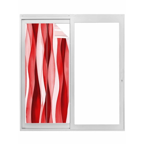 Red Striped Window Privacy Film, Modern Gradient Geometric Ripple Stripes Static Cling UV Sun Blocking Tint Film Heat Control Windows Films for Bedroom Bathroom, Window Stickers 23.6"x59"