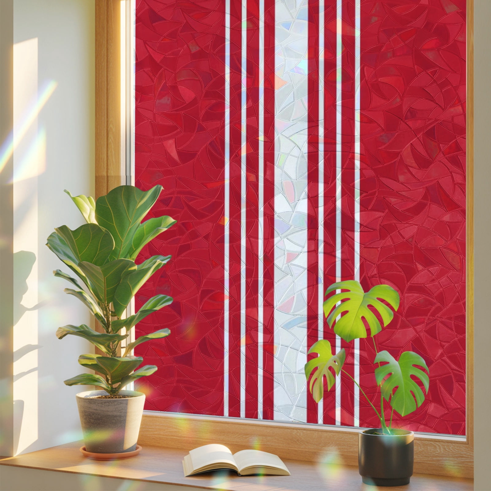 17 Sign Striped Red Striped Window Privacy Film Rainbow Static Cling Stain Glass Window ...