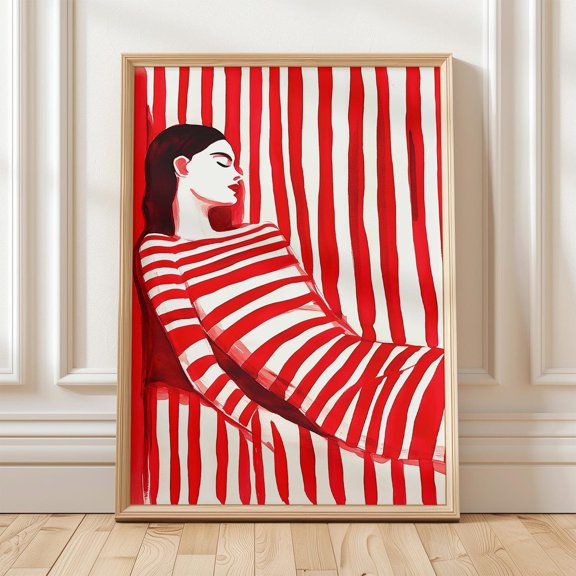 Red Striped Woman Wall Art, Minimalist Print, Modern Abstract Female Portrait, Bold Contemporary Poster, Unique Home Decor Wall Art, Modern Wall Decor, 24x36 UNFRAMED