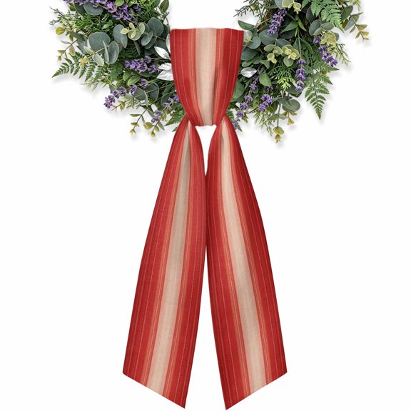 Red Striped Wreath Sash for Front Door, Boho Modern Minimalist Abstract Horizontal Lines Satin Wreath Ribbon Bow Accessory Garland Home Decor for Doorway Porch Yard 4.5x56