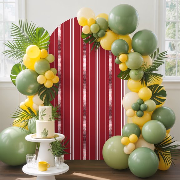 Red Stripes Arch Backdrop Cover, 4FT, Classic Minimalist Stripe Modern Geometric Spandex Arch Covers Double-Sided Backdrop for Wedding Birthday Party Photo Background Decoration