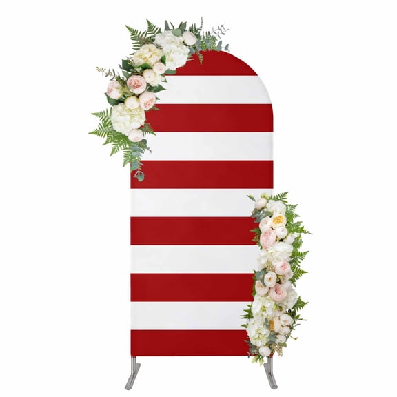 Red Stripes Arch Backdrop Cover 4FT, Simple Red White Texture Spandex Fitted Stretchy Arch Stand Covers, Round Top Chiara Backdrop Cover for Wedding Party Birthday Baby Shower