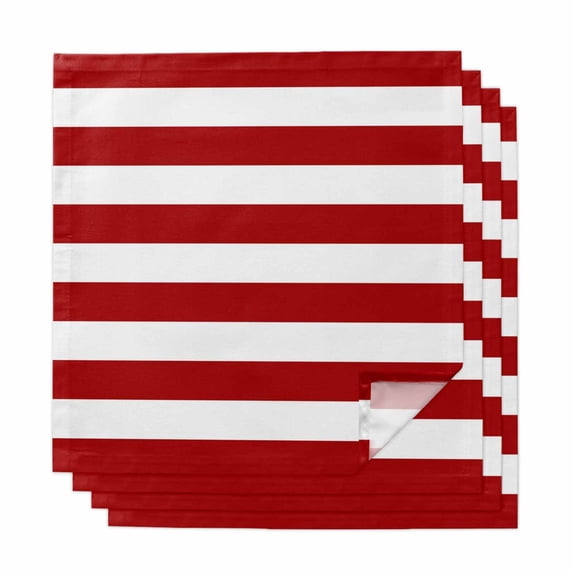 Red Stripes Cloth Napkins, Simple Red White Texture Washable and Reusable Dinner Napkins Set of 4, Table Napkin for Kitchen Party Birthday Wedding Hotel Housewarming 20"x20"