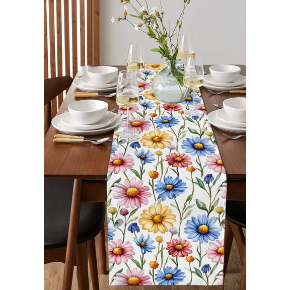 Red Stripes Dark Blue Table Runner 13x36in Non-Slip Cotton Linen Table Runners, Abstract Geometric Dresser Scarves TableRunner for Dinner Kitchen Dining Wedding Party