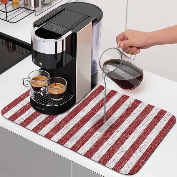Red Stripes Dish Drying Mats for Kitchen Counter, Modern Abstract Linens Farmhouse Absorbent Coffee Bar Mat with Non-slip Rubber Backed Quick Drying Dish Rack Pad 16"x24"