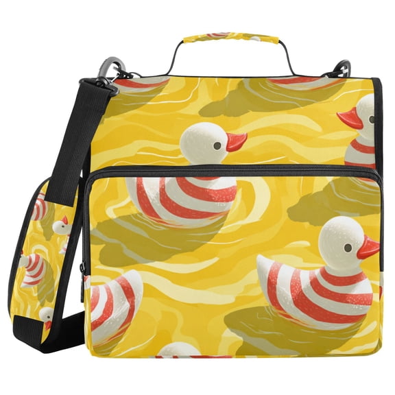 Red Stripes Duckies Swimming Binder Bag with Shoulder Strap 3 Ring Zipper Binder File Folder Document Storage