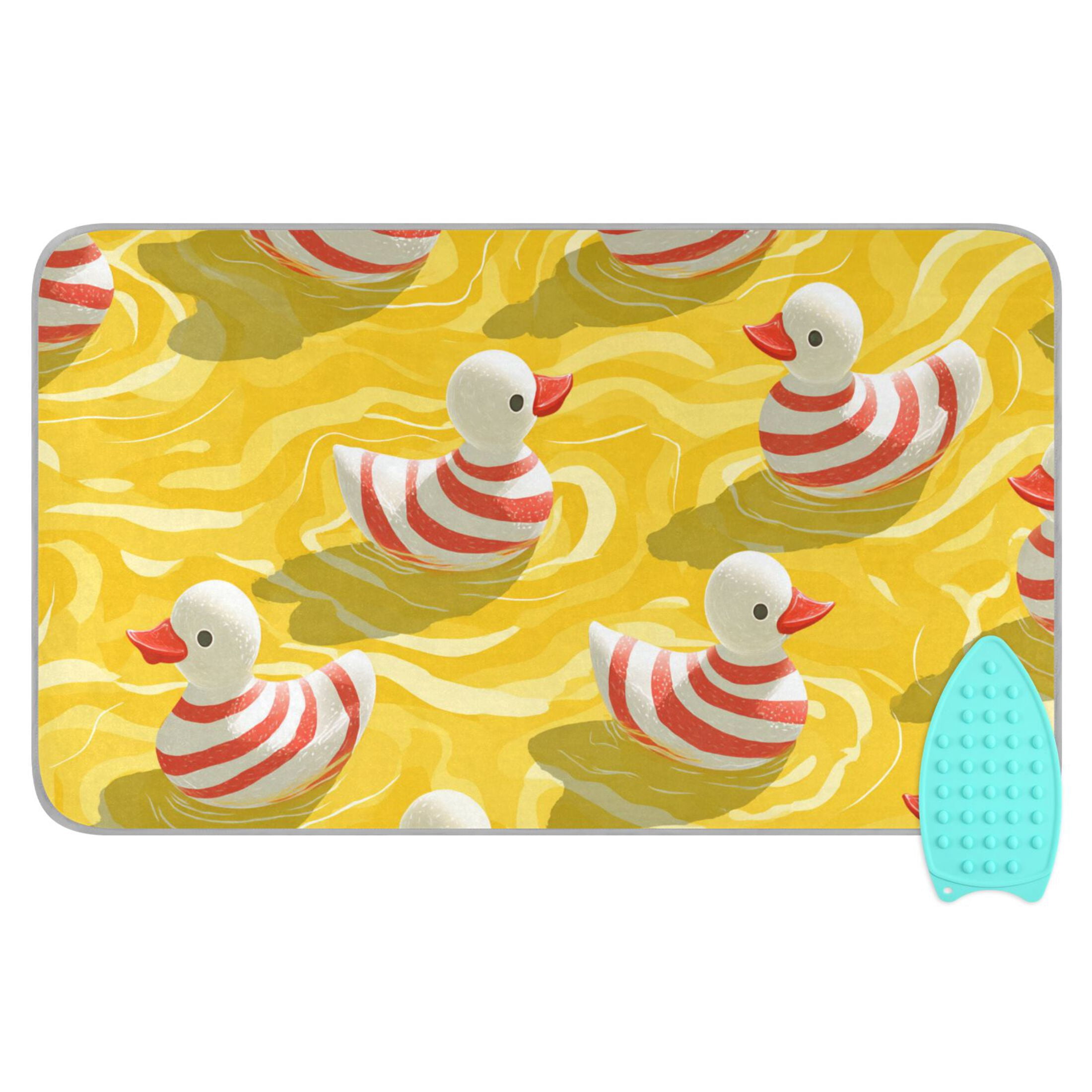 Red Stripes Duckies Swimming Ironing Mat Blanket Portable Travel Ironing Pad Heat Resistant Pad 47.2" x 27.6”
