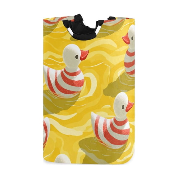 Red Stripes Duckies Swimming Laundry Basket with Handles Foldable Laundry Hamper Freestanding Washing Bin 50L