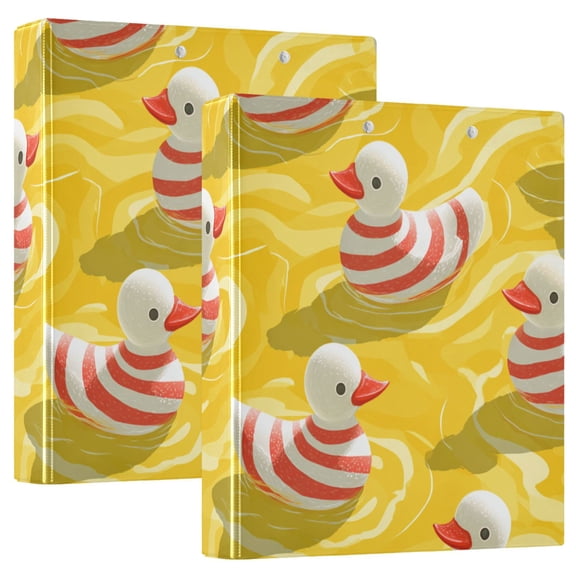 Red Stripes Duckies Swimming Round Ring Binder 3 Rings 1.5" Capacity File Storage for A4 Size 1 Pack