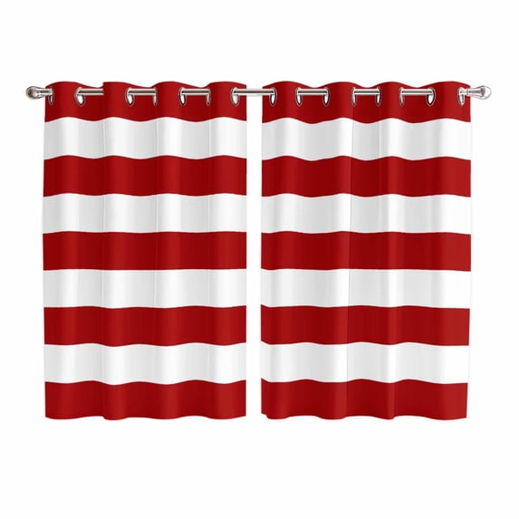 Red Stripes Kitchen Curtains 72 Inch Length, Simple Red White Texture Grommet Top Bedroom Living Room Curtains, Light Filtering Cafe Curtain Drapes 2 Panels Set 104''x72''