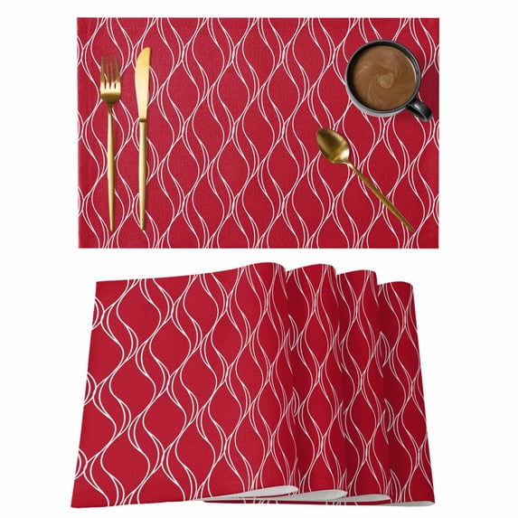 Red Stripes Line Placemats Set of 2, Country Abstract Art Waves Striped Classic Non-Slip Place Mats Washable Table Mats for Kitchen Dining Table Decorations Indoor/Outdoor