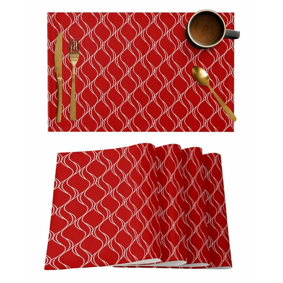 Red Stripes Lines Placemats Set of 1 Abstract Waves Striped Classic Heat Insulation Washable Place Mats, Rustic Non-Slip Table Mats for Dining Table Party Kitchen Decor,13x19 Inch
