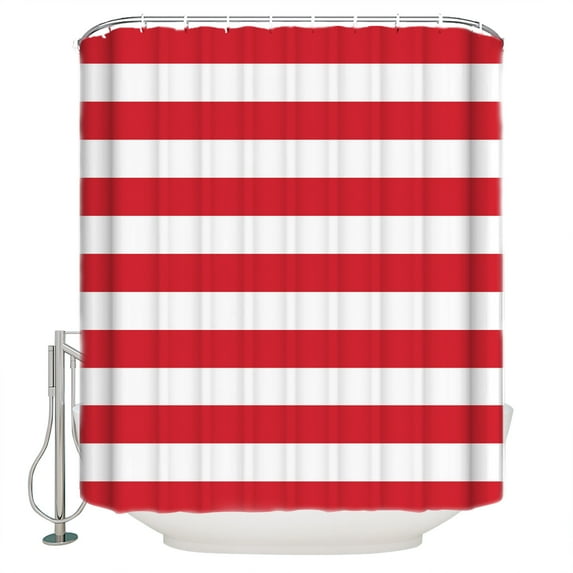 Red Stripes Shower Curtain, 66" x 72", White Stripes Simple Geometric Waterproof Bathroom Curtain Washable Shower Curtain Set with 12 Hooks