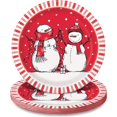 thumbnail image 1 of Red Stripes Snowman Round Dinner Plates - 8 Pcs, 1 of 1