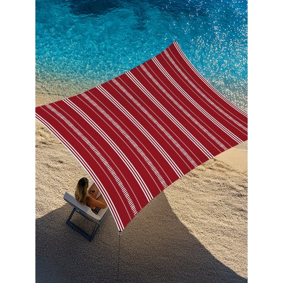 Red Stripes Sun Shade Sail 12' x 16', Classic Minimalist Stripe Modern Geometric Rectangle Outdoor Sunshade Canopy, Waterproof UV Block Patio Covers for Garden Yard Beach
