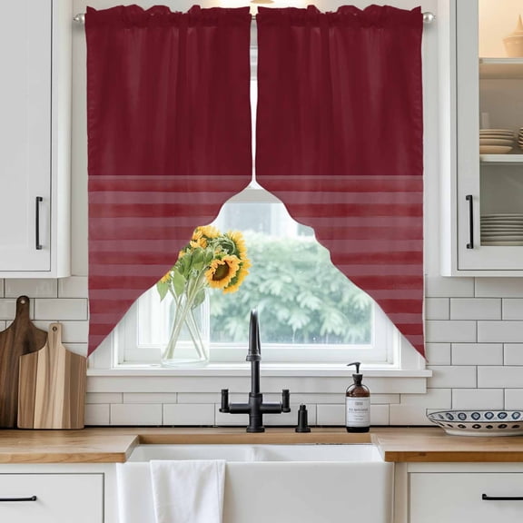 Red Stripes Swag Curtain Valance for Windows, Japanese Red Stripes Texture Window Treatments Short Swag Topper for Kitchen Windows Bathroom Bedroom, 36"x36"