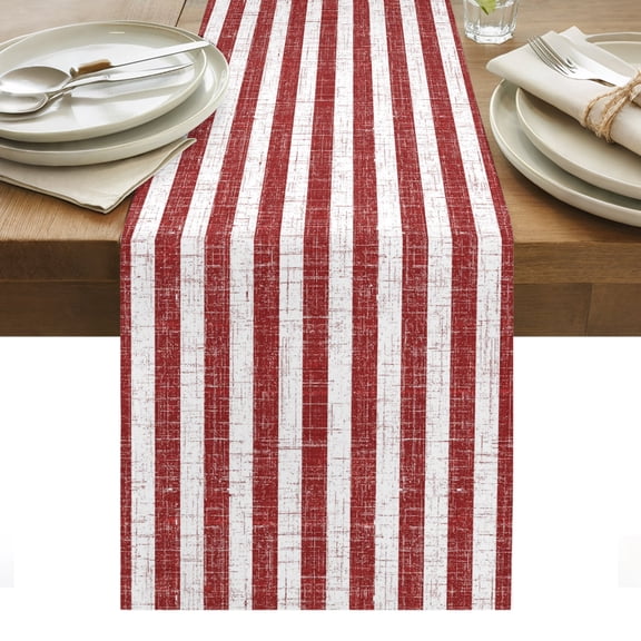 Red Stripes Table Runner, Modern Abstract Linens Farmhouse Washable Kitchen Table Runners Dress Scarves for Dining Table Decorations Party/Restaurant/Indoor Outdoor Use, 13x70in