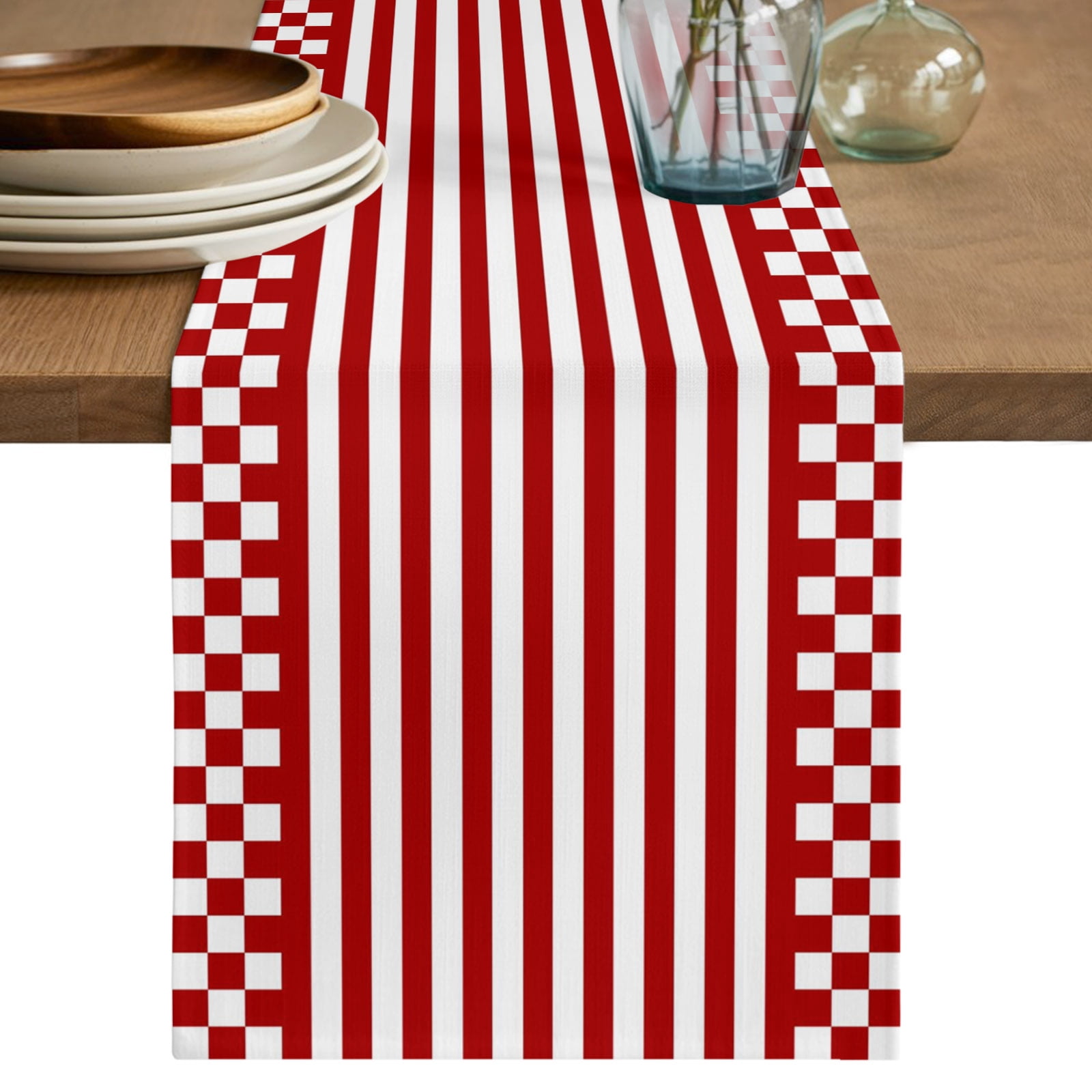 Red Stripes Table Runner, Rustic Buffalo Plaid Checkered Farmhouse ...