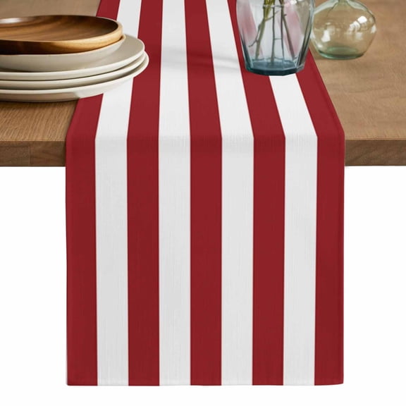 Red Stripes Table Runner, Simple Red White Texture Washable Cotton Linen Table Runners 90 Inches Long, Dresser Scarf Runner for Dining/Coffee/Kitchen/Hallway Tables 13''x90''