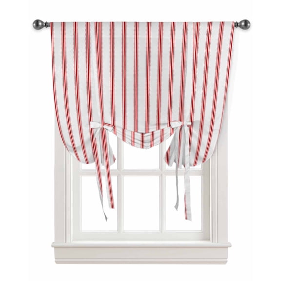 Red Stripes Tie Up Curtains for Kitchen Bathroom Bedroom Windows 45 Inch Length, Geometric Vertical Linens Modern Minimalism Balloon Drape Curtains Shade Rod Pocket Drapery Curtain Panel, 34"x45"
