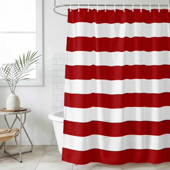 Red Stripes Waterproof Fabric Shower Curtain, Simple Red White Texture Waterproof Fabric Shower Curtain for Bathroom Curtains Bathtubs Hotel Washable Shower Curtains with 12 Hooks Extra Long 72x96
