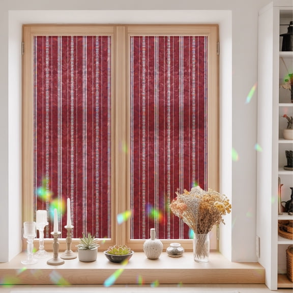 Red Stripes Window Privacy Film Classic Minimalist Stripe Modern Geometric Static Cling Stained Glass Window Film Non-Adhesive Decorative Decals Rainbow Sticker 23.6"X59"