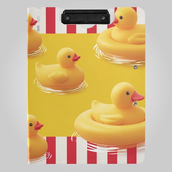 Red Stripes Yellow Rubber Duck Swim Foldable Binder Folder Clipboard with Pen Slot Double Clips A4 Size File Storage