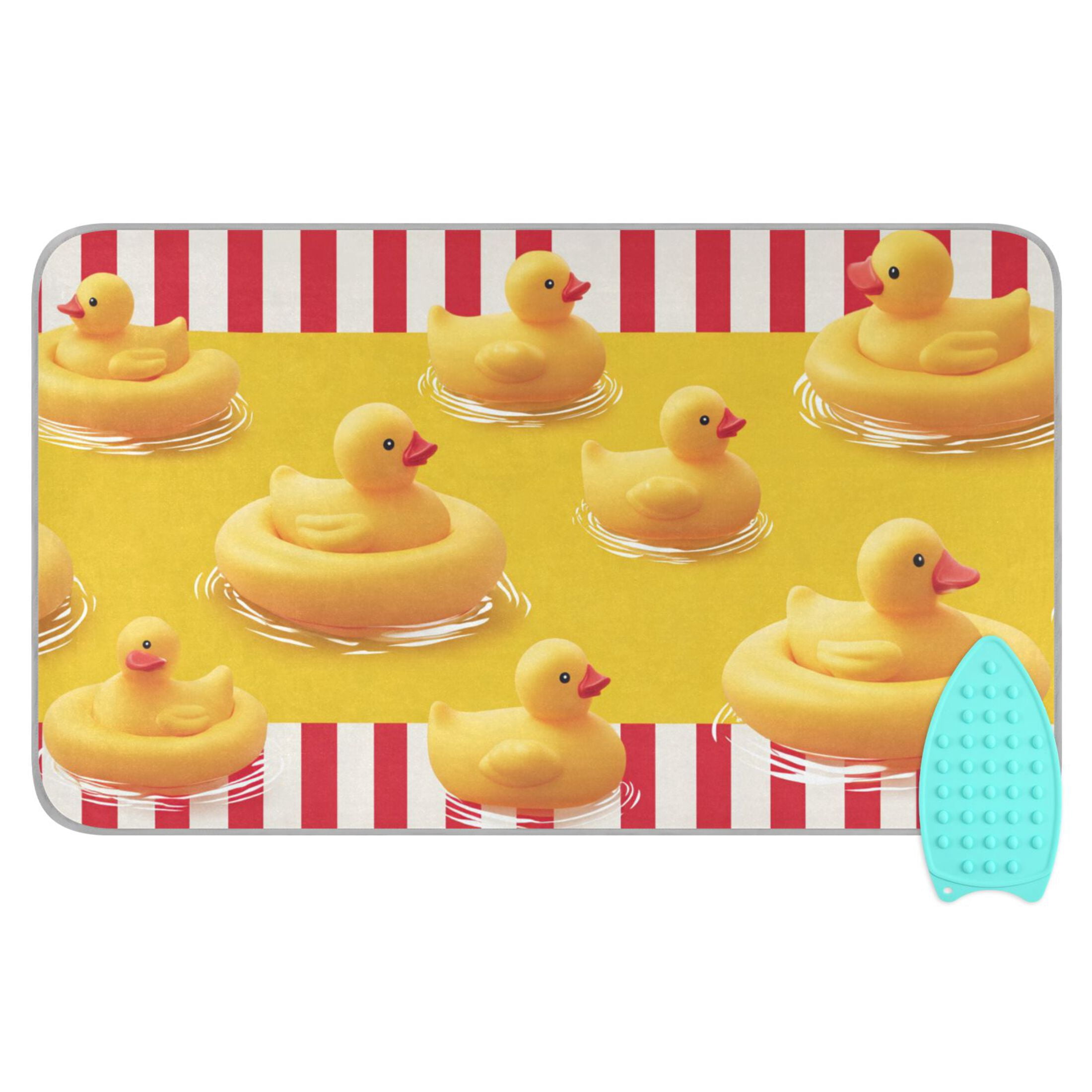 Red Stripes Yellow Rubber Duck Swim Ironing Mat Blanket Portable Travel Ironing Pad Heat Resistant Pad 47.2" x 27.6”