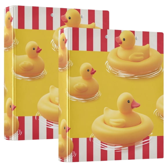 Red Stripes Yellow Rubber Duck Swim Round Ring Binder 3 Rings 1.5" Capacity File Storage for A4 Size 1 Pack