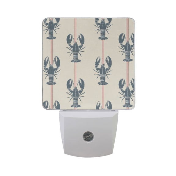 Red Stripes with Lobster Retro Style LED Night Light Sensor Lamp Plug-in Adjustable Brightness 2 Pack
