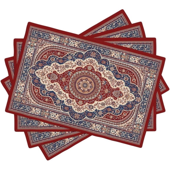 Red Stroke Ethnic Boho Table Placemats Set of 4 Flowes Bohemia Table Mats for Holiday Banquet Kitchen Table Decor