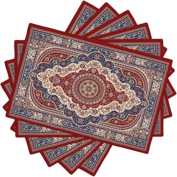 Red Stroke Ethnic Boho Table Placemats Set of 6 Flowes Bohemia Table Mats for Holiday Banquet Kitchen Table Decor