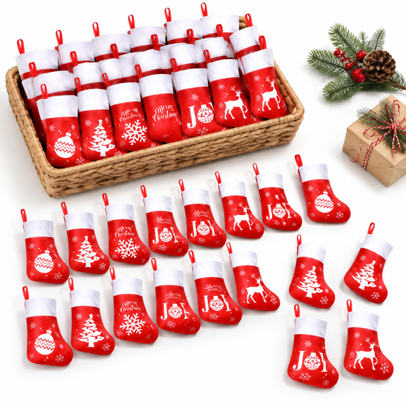 Red Stylish 7 Inch Small Christmas Stockings Bulk Pack of 50