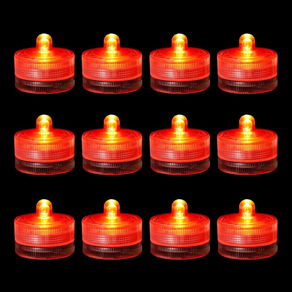 Red Submersible LED Tealights, Waterproof Flameless Candle Teas, Small Battery Powered