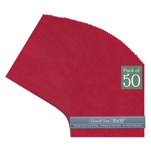 Red Suede 16x16 Uncut Art Mat Board - No Opening - 50 Mats